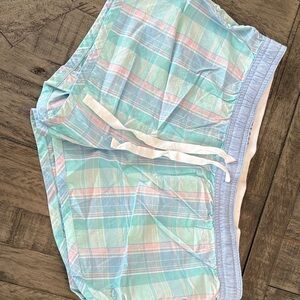 Southern Tide Plaid Women's Athletic Shorts - Pastel Blue and Pink